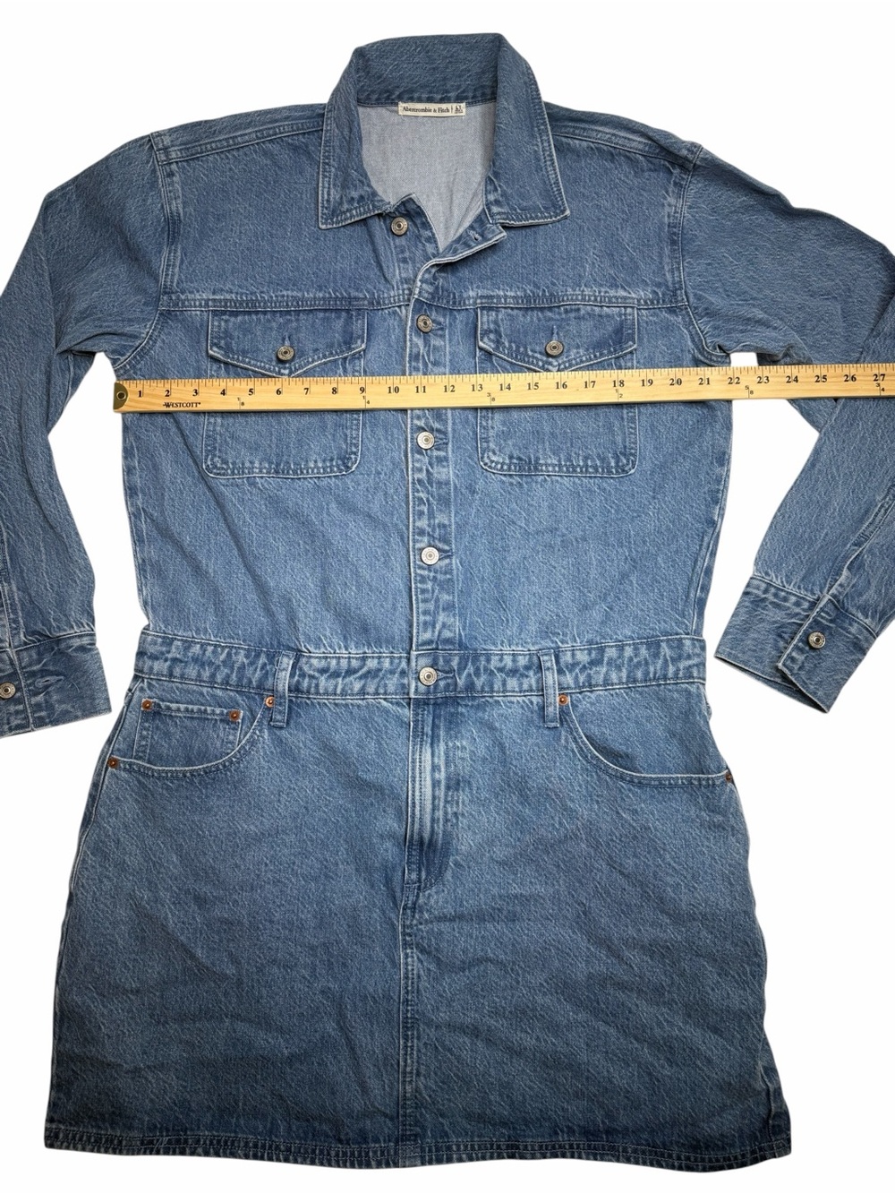 Abercrombie & Fitch Long Sleeve Blue Denim Shirt Dress Size Large Tall - Picture 6 of 9